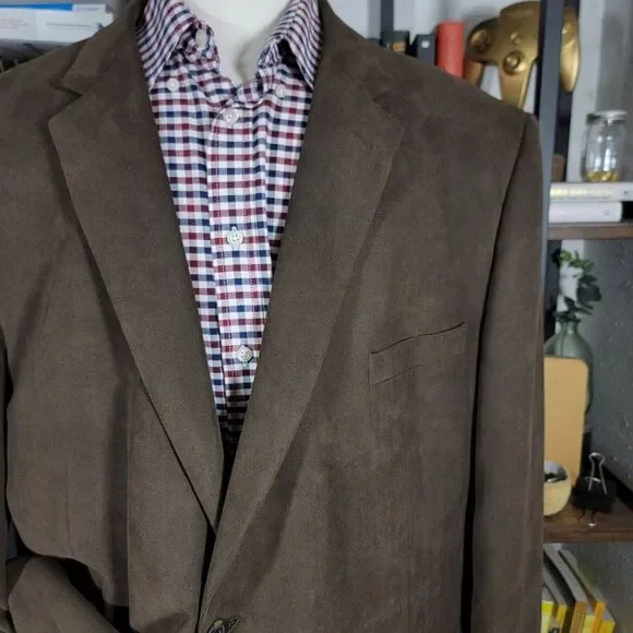 Andrew Fezza BAXTER Men's Suede Sport Coat Blazer Two Button Brown Polyester 52R